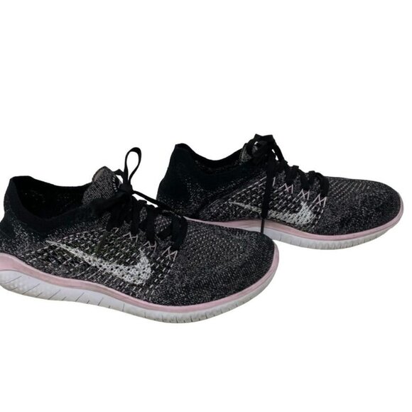 Nike Free Rn Flyknit 2018 Womens Black White Pink Foam 942839 007 Preowned - Picture 3 of 11